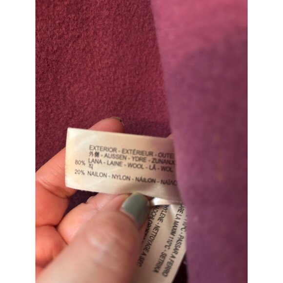 Massimo Dutti Womens Burgundy Wool Blend Long Coat Open Front Size M Side Pocket - Picture 6 of 11